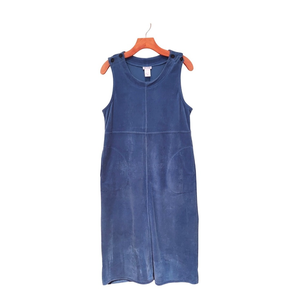 Vicki Wayne Blue Corduroy Granola Dress Womens Small Sleeveless Midi Pockets S
